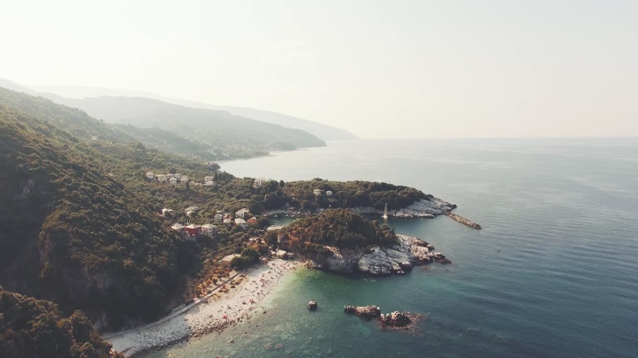 Drone shot from Damouchari beach in Pelion Greece