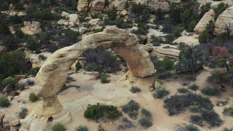 Aerial-View-of-Natural-Arch,-Shiprock,-Navajo-Nation-Territory,-New-Mexico-USA