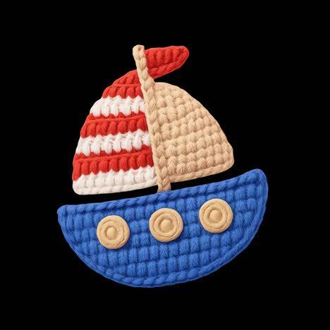 colorful crochet sailboat design animation isolated asset, transparent 4k video, alpha channel
