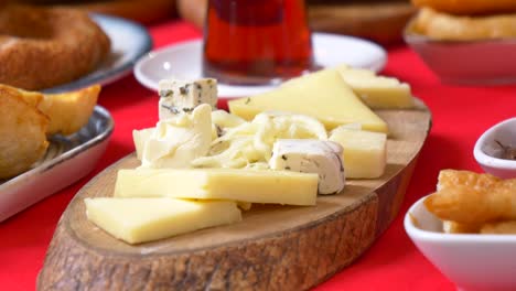 turkish breakfast with cheese, pastries and tea