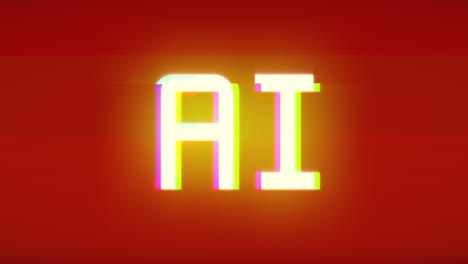 intentional heavy distortion glitch fx: the word ai , yellow characters on a red background