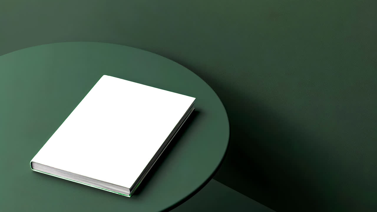 Minimalist book cover mockup on a round table, animated overlay, transparent 4K video, alpha