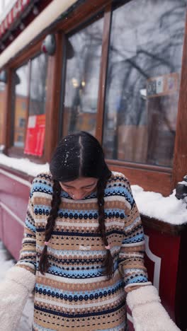 woman enjoying snowy day