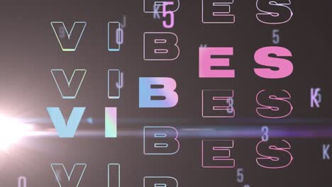 animación de números y letras cambiantes y solo texto de buenas vibraciones sobre fondo negro