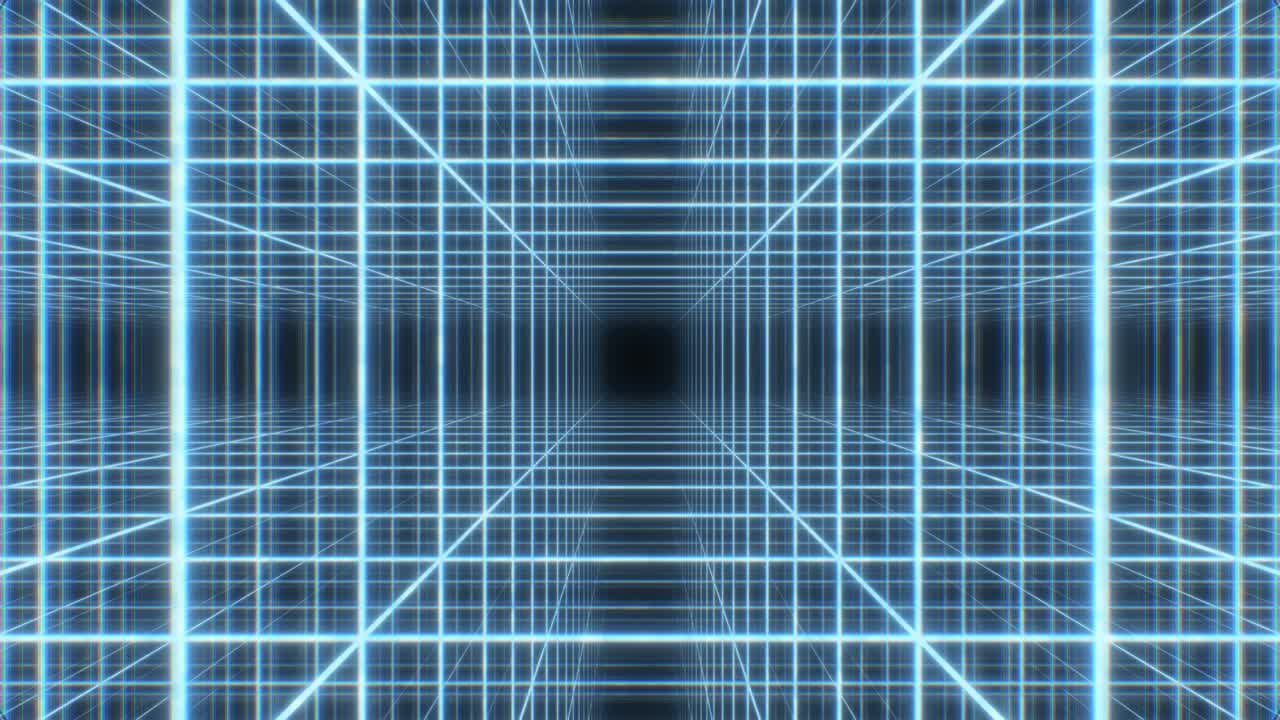 Retro 80s Neon Light Wireframe Grid Cube Array Synthwave 3D Tunnel - 4K Seamless Loop Motion Background Animation