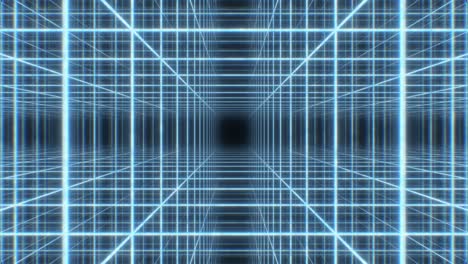 retro 80s neon light wireframe grid cube array synthwave 3d tunnel - 4k seamless loop motion background animation