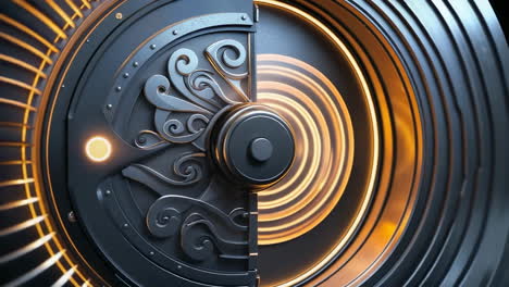 intricate mechanical design with glowing orange light