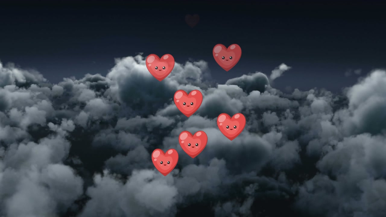 Digital christmas heart video emphasizes global social media over clouds and sky.