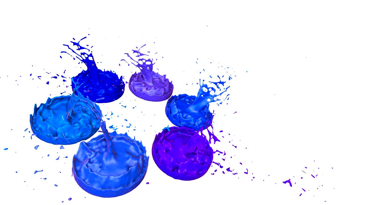las pinturas bailan con la desaceleración del tiempo en fondo blanco. simulación de salpicaduras 3d de tinta en un altavoz musical que reproduce música. salpicadures como un fondo brillante en ultra alta calidad 4k. tonos de azul 4