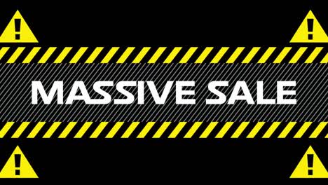 animation of massive sale text on hazard sign, over green smoke explosion on black background