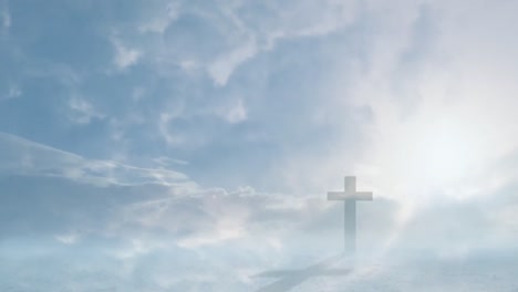 animation of a christian cross over moving clouds in the sky