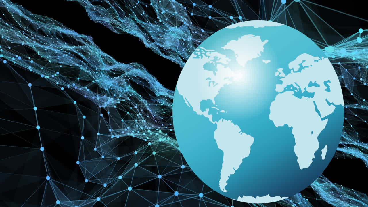 검은색 배경에 전 세계 연결 네트워크의 애니메이션