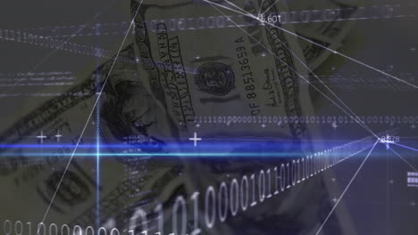 animation of data processing over american dollar banknotes