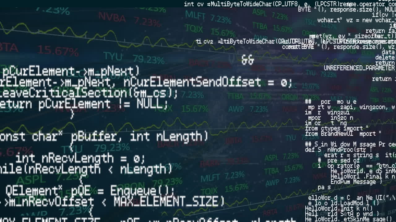 Animation of data processing on blue background