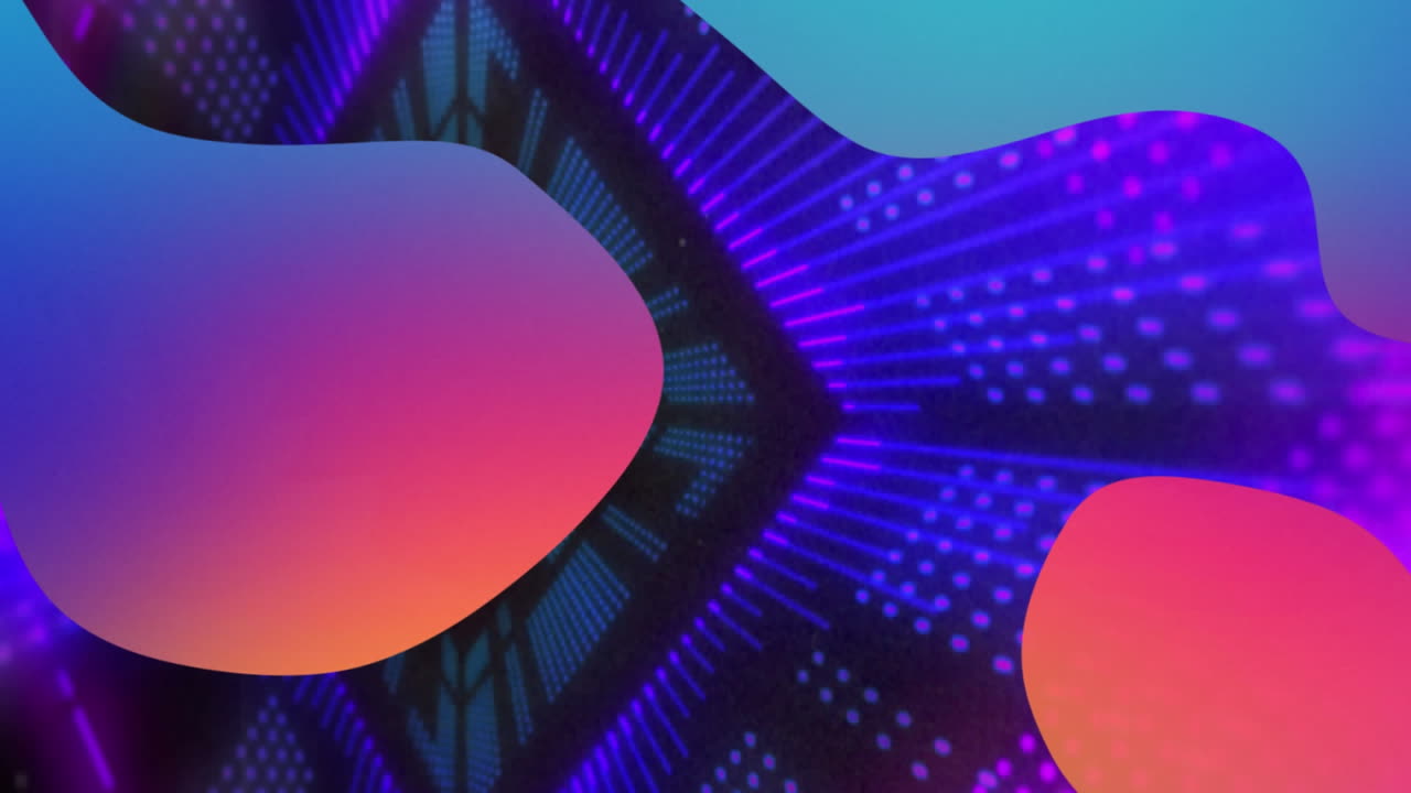 Animation of abstract shapes over glowing neon tunnel background