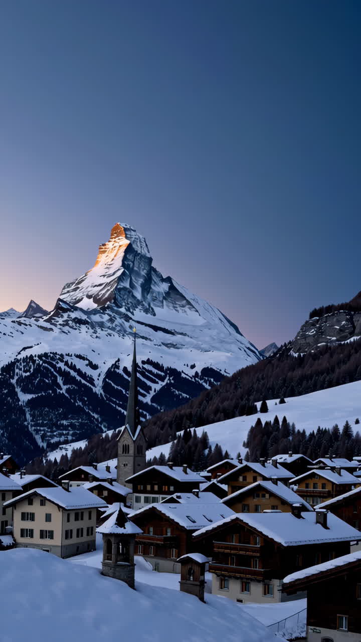 Alba invernale sul Cervino e sul villaggio di Zermatt