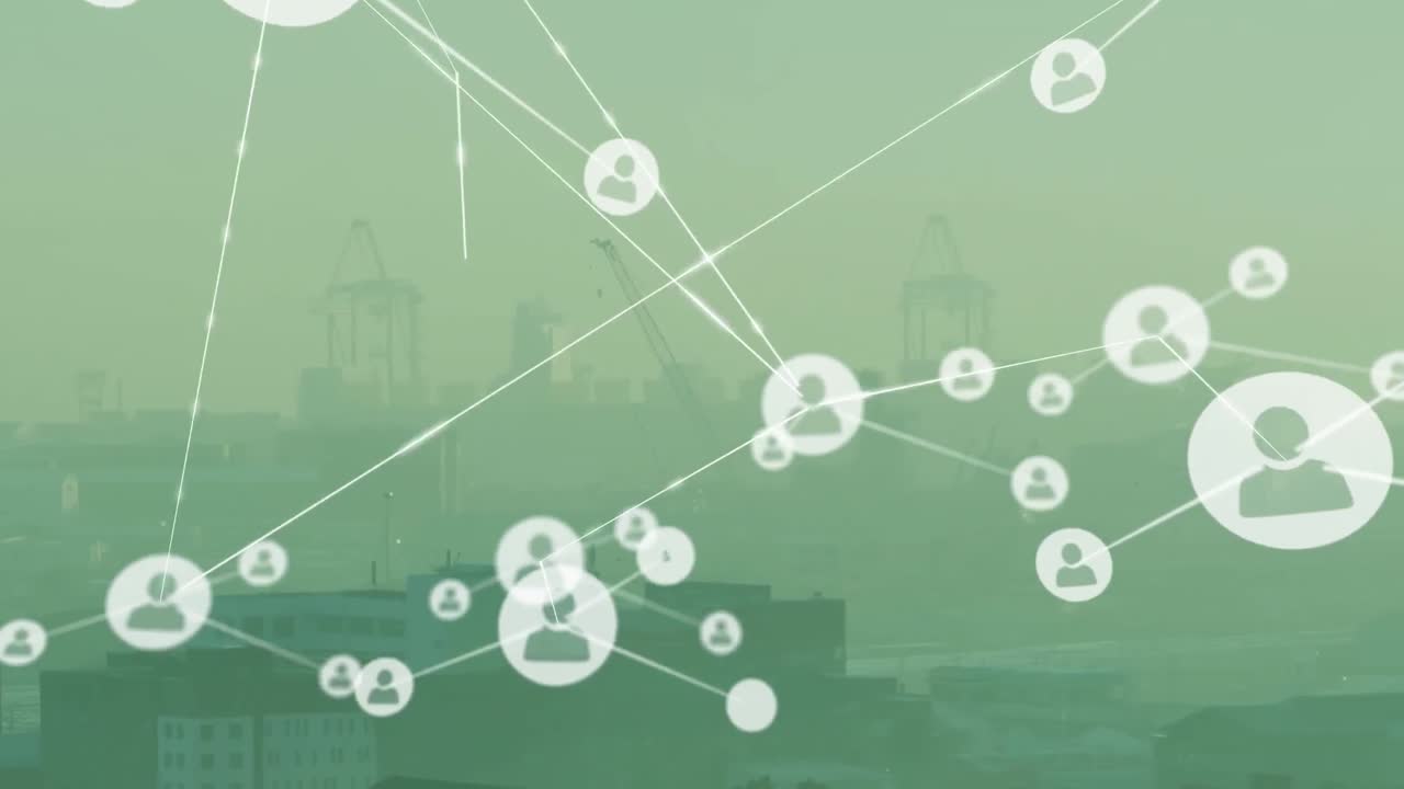 도시 풍경에 대한 연결 네트워크의 애니메이션