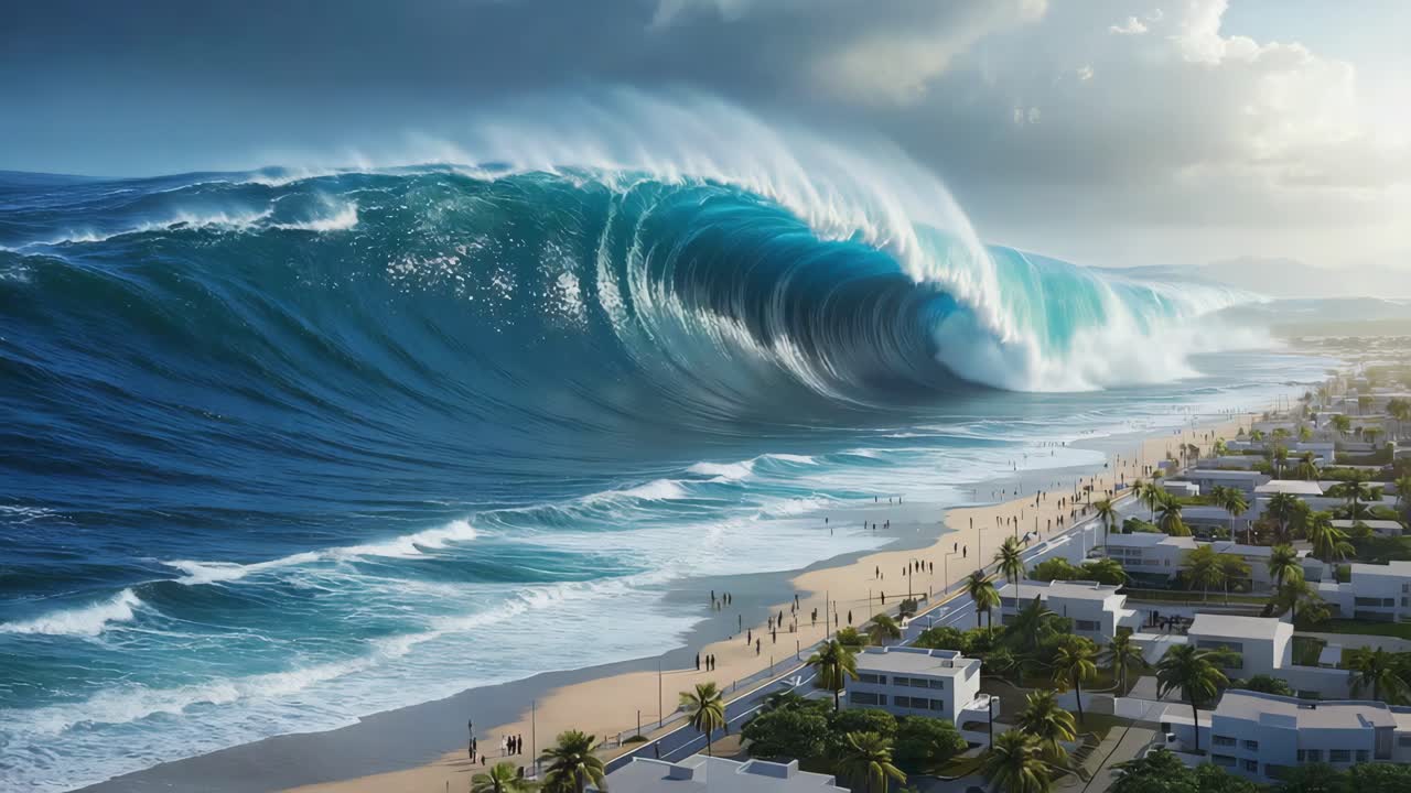 A Massive Tsunami Approaching a Coastal City