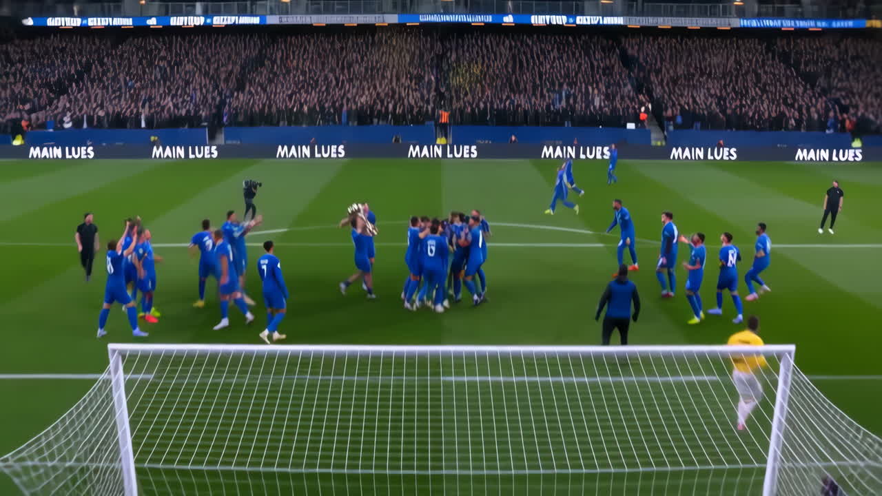 Soccer team celebrating a goal