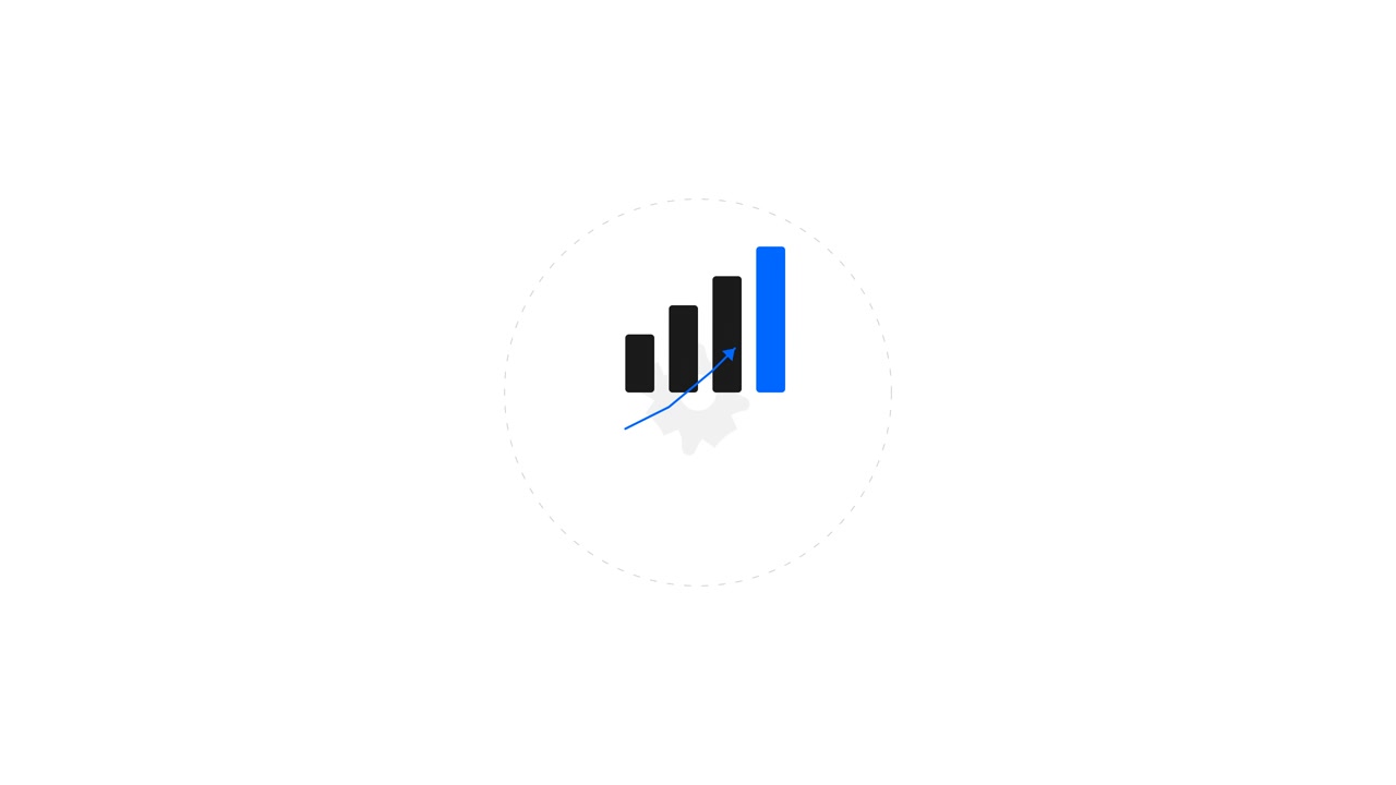 Grafico animato a barre di crescita con linea di tendenza crescente