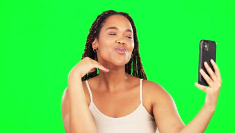 happy, selfie and beauty with black woman on green
