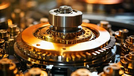 intricate close-up of mechanical gears in a sophisticated machinery setup