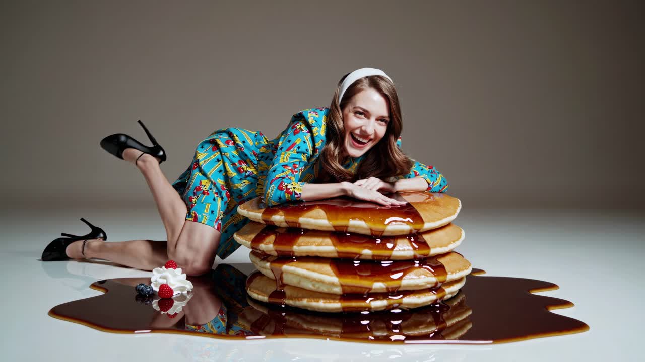 Donna che si gode una pila di pancake