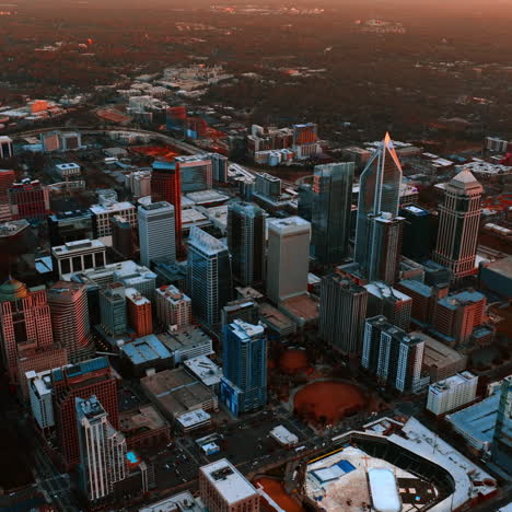 view on the modern uptown of charlotte, north carolina, usa from top. scenery of the city at sunset.