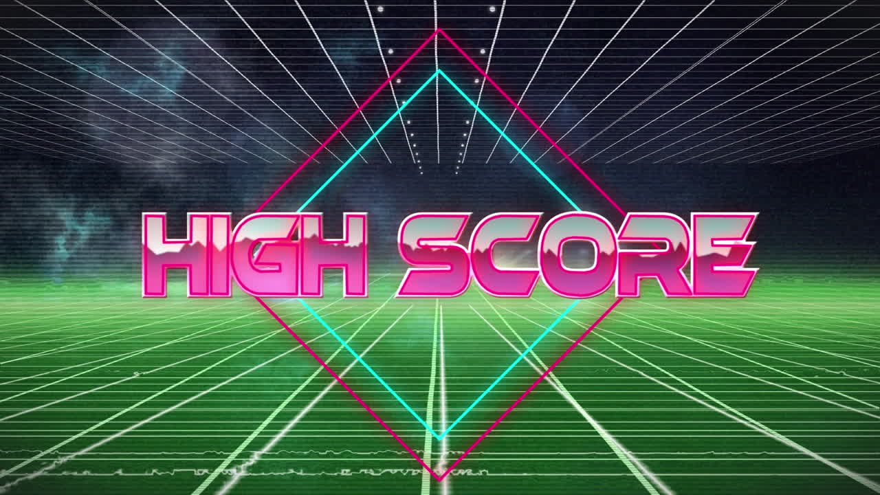 검은 바탕에 녹색 그리드 네트워크에서 높은 점수 텍스트 배너의 애니메이션