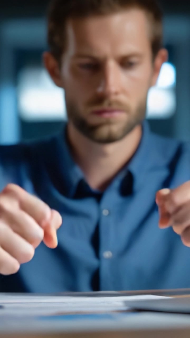 A Focused Individual Contemplates Their Thoughts with Hands Clenched, Portraying Intensity and Determination in a Moment of Reflection.