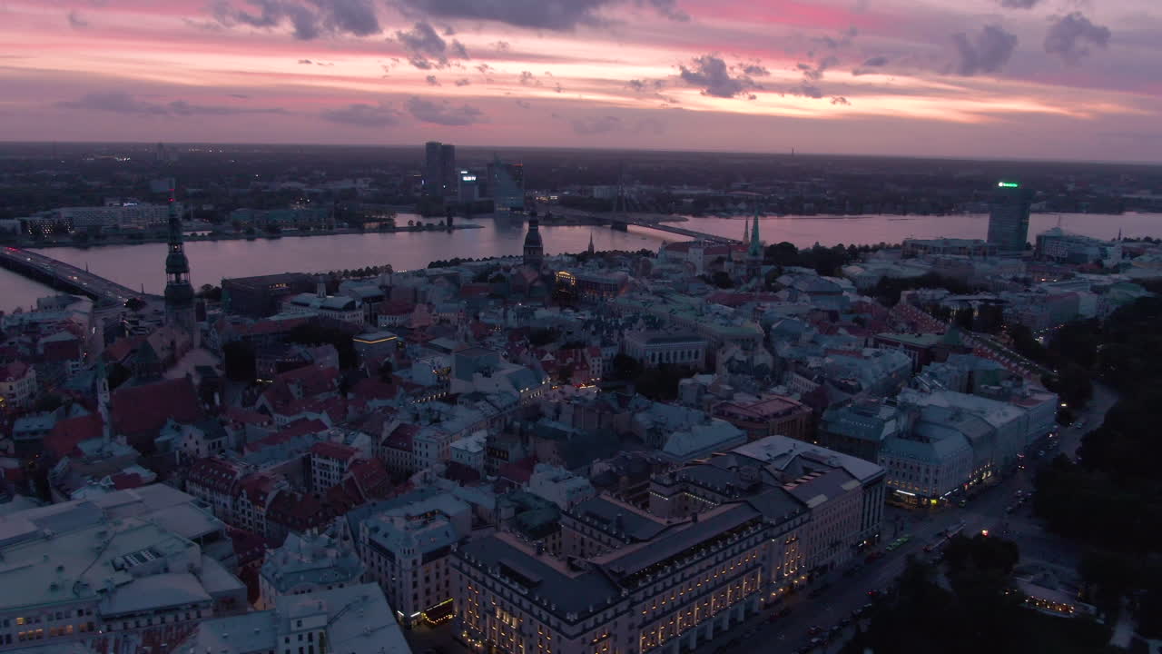Beautiful cinematic sunset shot of Riga