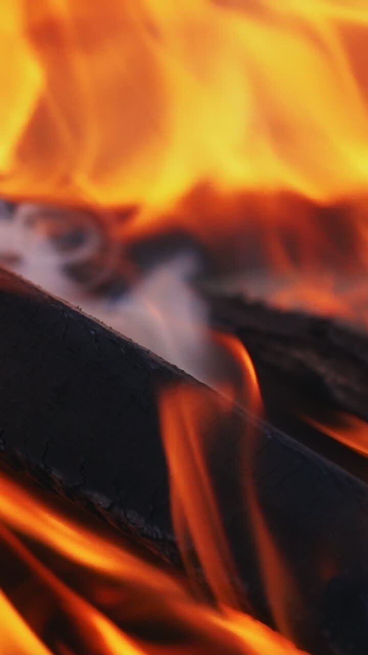 Fire is lit in the night. Bonfire. Slow motion Vertical video