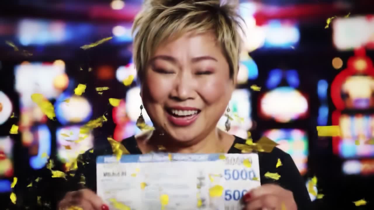Excitement and Joy in a Casino: A Truly Memorable Moment Captured as the Enthusiastic Winner Celebrates Their Big Win with Pure Delight and Happiness