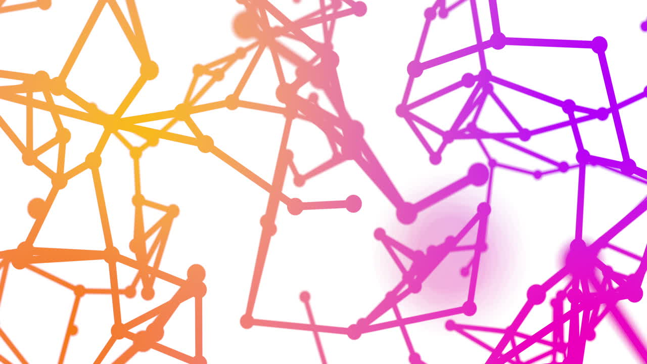 animación de una red de conexiones de neón que gira sobre un fondo blanco