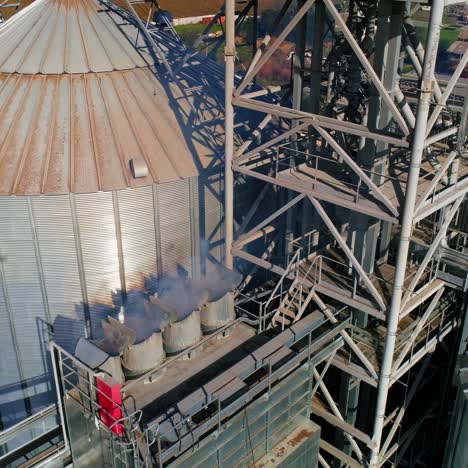 drone view of grain elevator silos