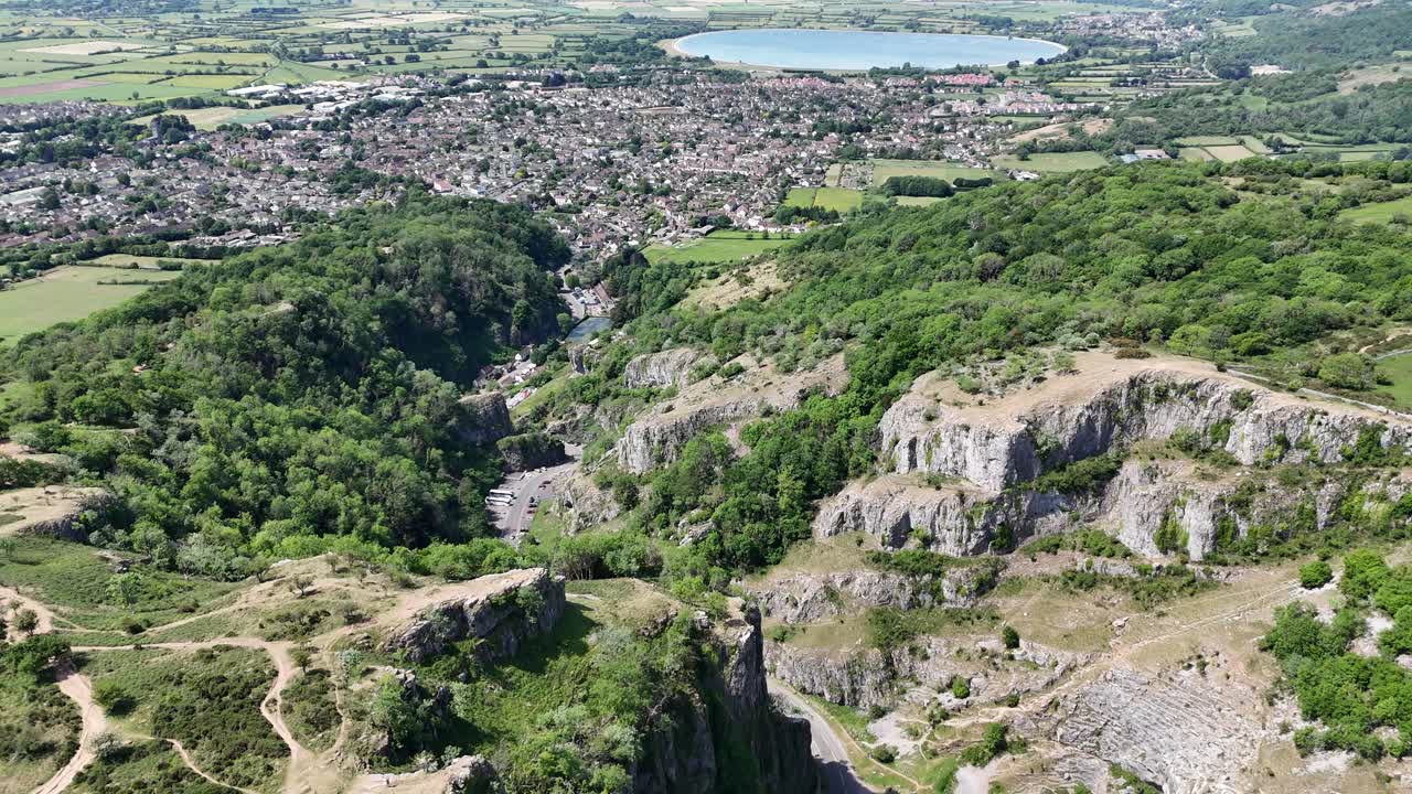 Cheddar Gorge Somerset UK Panning drone aerial reveal