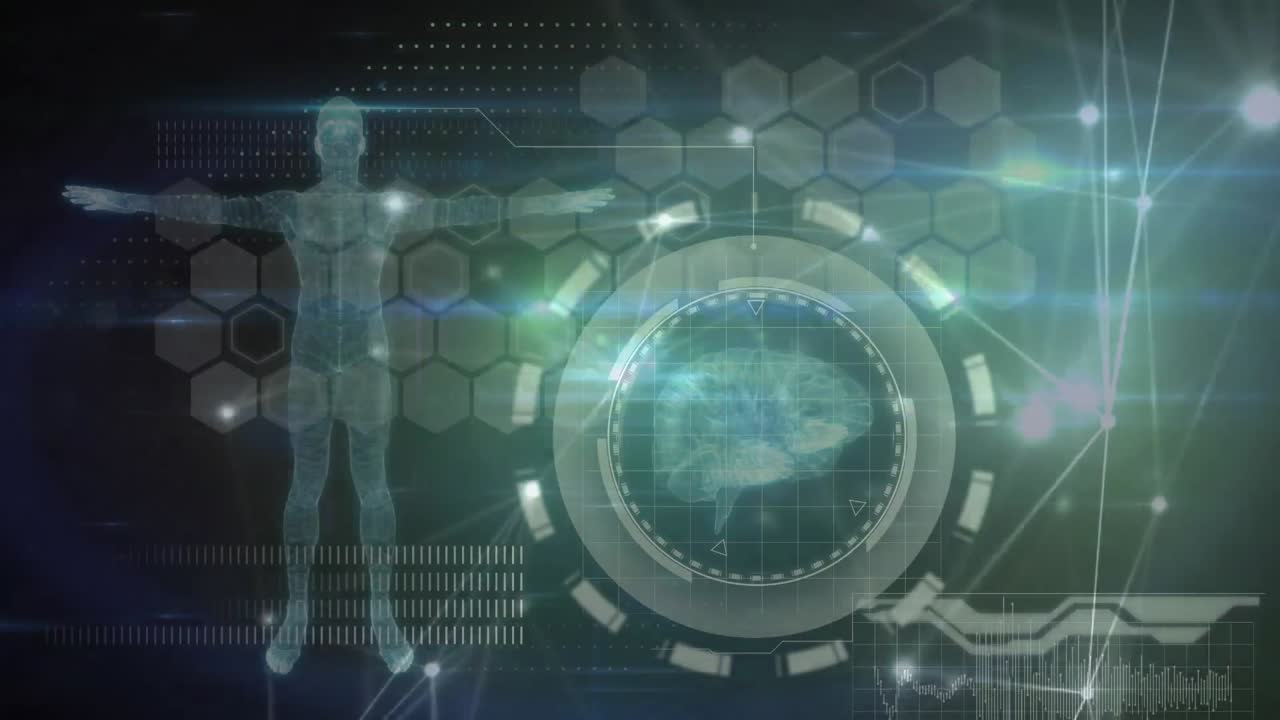 블랙 배경에 연결 네트워크와 데이터 처리의 애니메이션