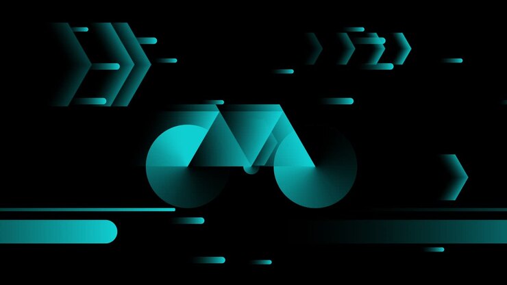 Blue bicycle hologram wireframe style on black background in 4k video.