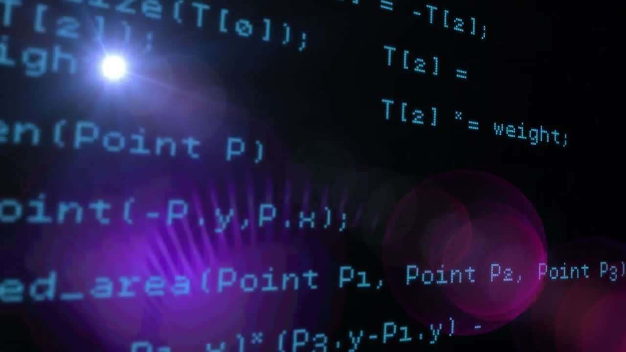animación del procesamiento de datos sobre luces brillantes púrpuras