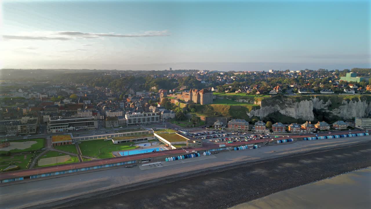 Aerial view of Dieppe coastline Italy castle