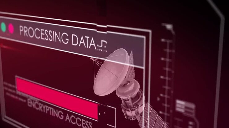 Animation af databehandling på skærm over satellit