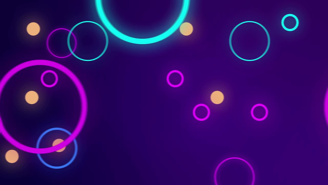 빛나는 다채로운 원은 서로 다른 거리에서 다른 속도로 움직입니다.