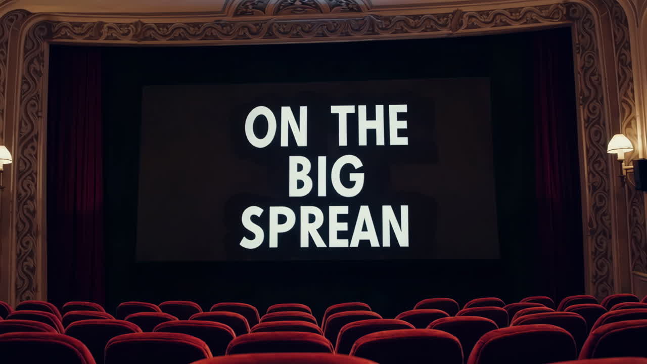 Empty Classic Movie Theater with Red Velvet Seats and Big Screen