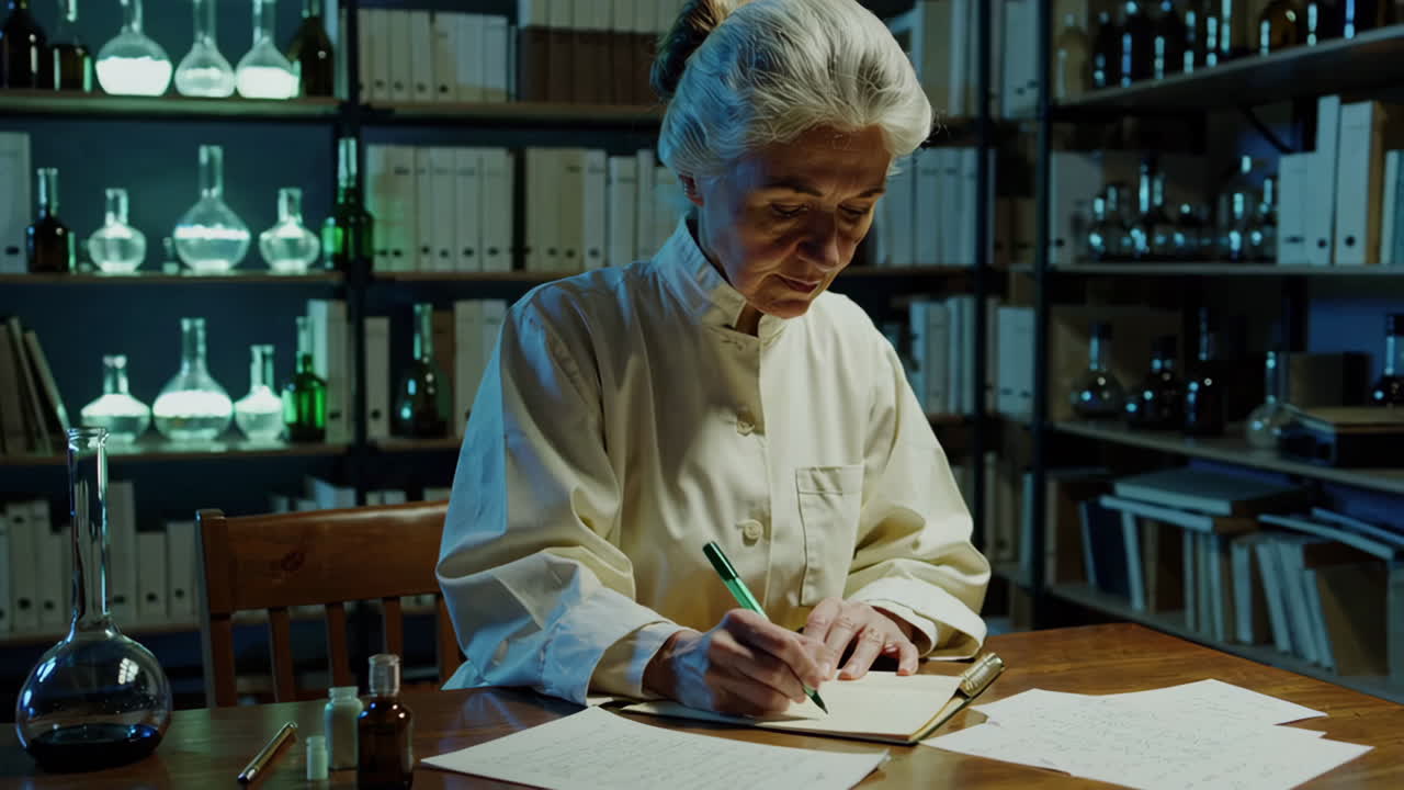Senior Scientist Taking Notes in a Laboratory