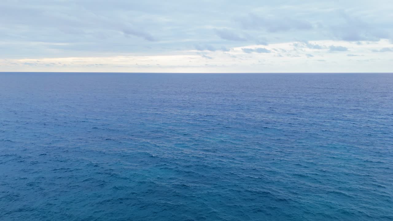 깊은 파란색, 장엄한, 개방된 바다로 향하는 천천히 날아가는 공중 도리