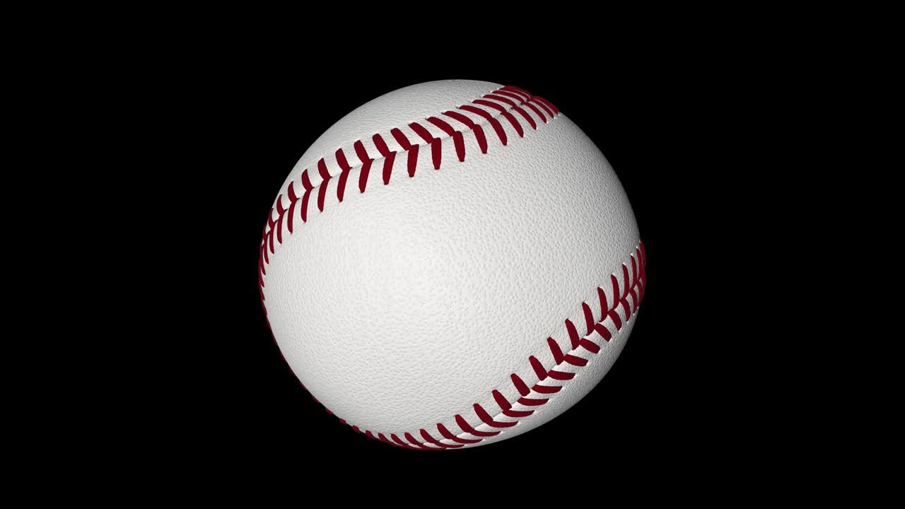Palla da baseball rotante su schermo nero. Animazione 3D