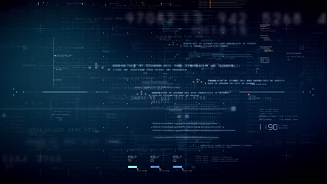 futuristic abstract de-focus data matrix, meta, metaverse, telemetry and encrypt numbers display with particles simulation in cyber space environment for head up display background