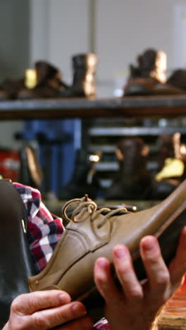 zapatero examinando un zapato