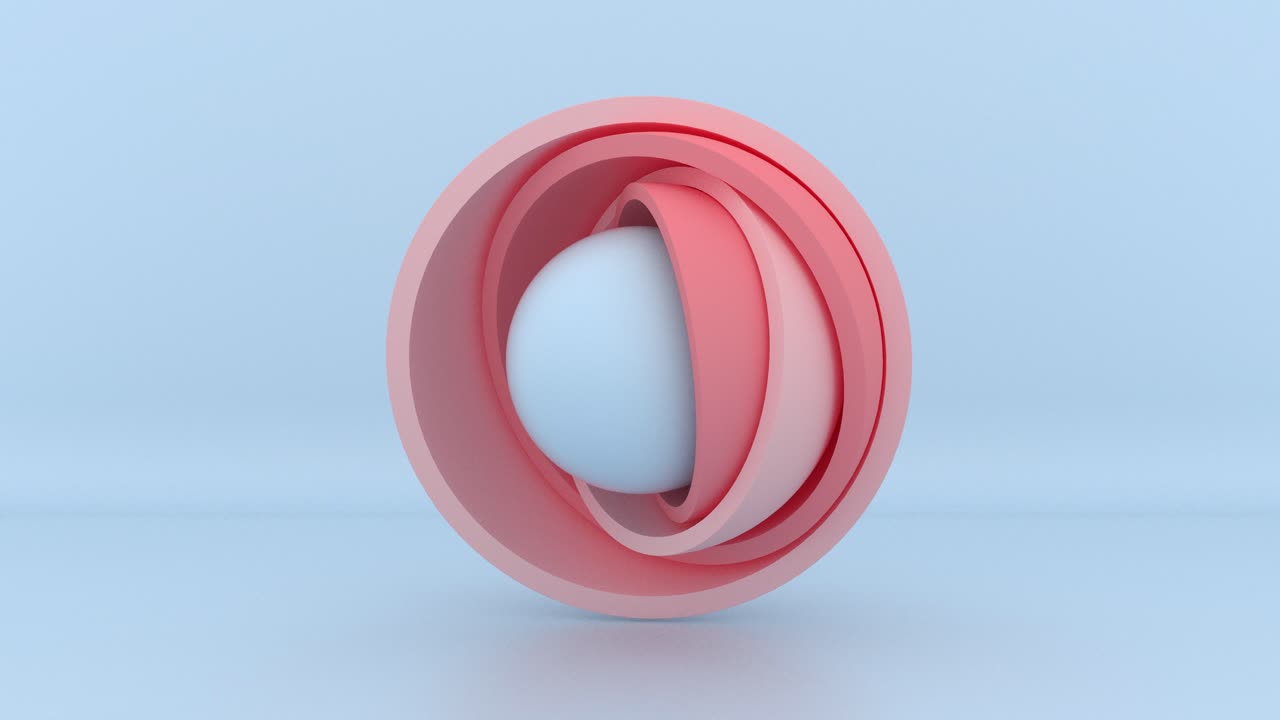 diseño de movimiento minimalista en 3d, bola escondida dentro de hemisferios rosados pastel