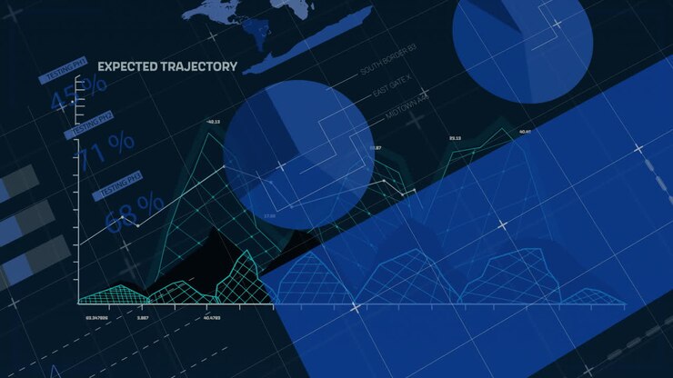 Animation of financial data processing over black background